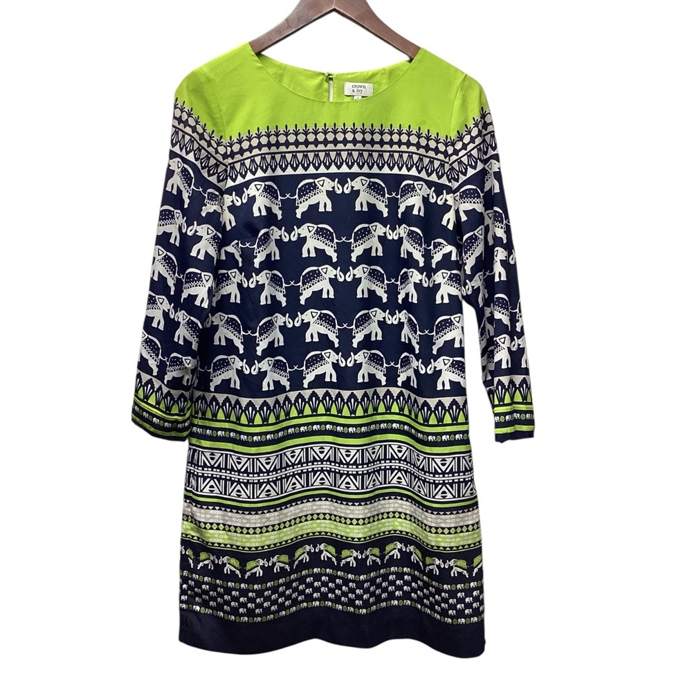 Crown & Ivy print dress Neon green and navy size 4